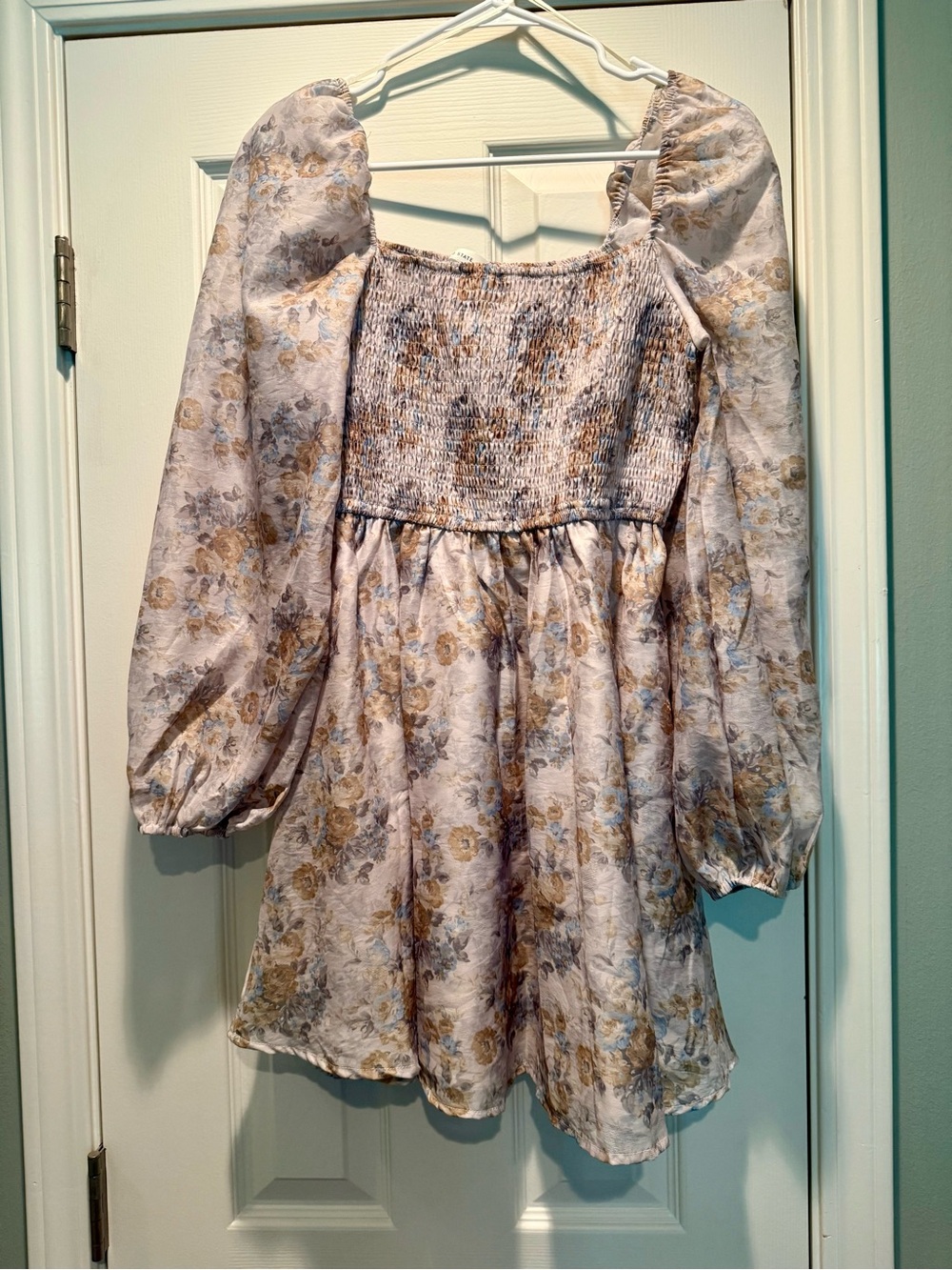 Altar'd State size Medium Floral Smocked Mini Dress, Cream and Yellow, like new - Picture 2 of 3